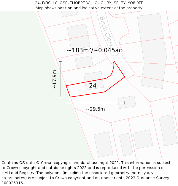 24, BIRCH CLOSE, THORPE WILLOUGHBY, SELBY, YO8 9FB: Plot and title map