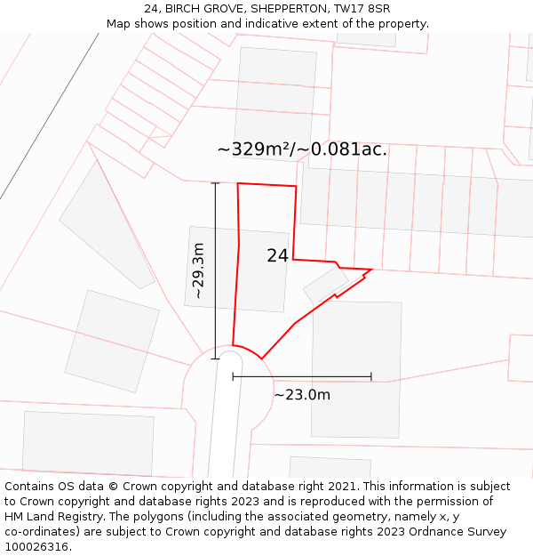 24, BIRCH GROVE, SHEPPERTON, TW17 8SR: Plot and title map