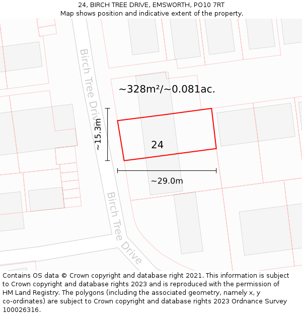 24, BIRCH TREE DRIVE, EMSWORTH, PO10 7RT: Plot and title map