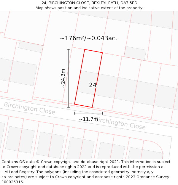 24, BIRCHINGTON CLOSE, BEXLEYHEATH, DA7 5ED: Plot and title map