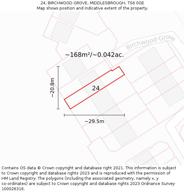 24, BIRCHWOOD GROVE, MIDDLESBROUGH, TS6 0GE: Plot and title map