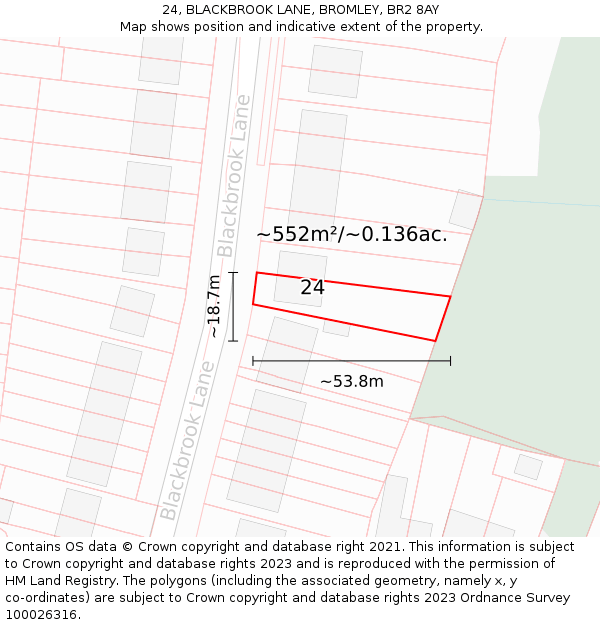 24, BLACKBROOK LANE, BROMLEY, BR2 8AY: Plot and title map