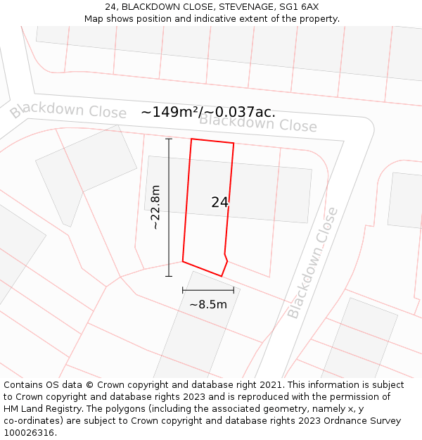 24, BLACKDOWN CLOSE, STEVENAGE, SG1 6AX: Plot and title map