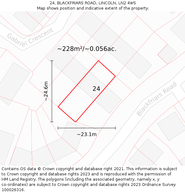 24, BLACKFRIARS ROAD, LINCOLN, LN2 4WS: Plot and title map