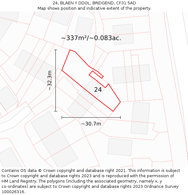 24, BLAEN Y DDOL, BRIDGEND, CF31 5AD: Plot and title map