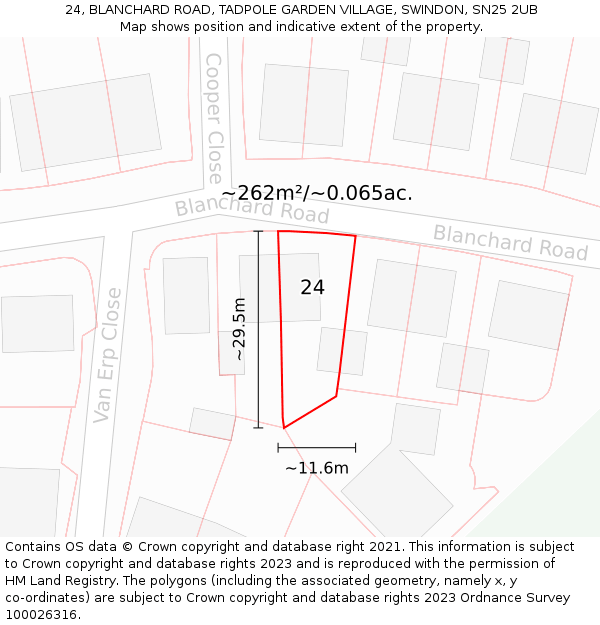 24, BLANCHARD ROAD, TADPOLE GARDEN VILLAGE, SWINDON, SN25 2UB: Plot and title map