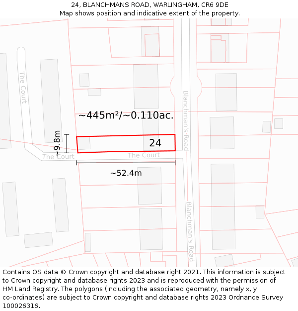 24, BLANCHMANS ROAD, WARLINGHAM, CR6 9DE: Plot and title map
