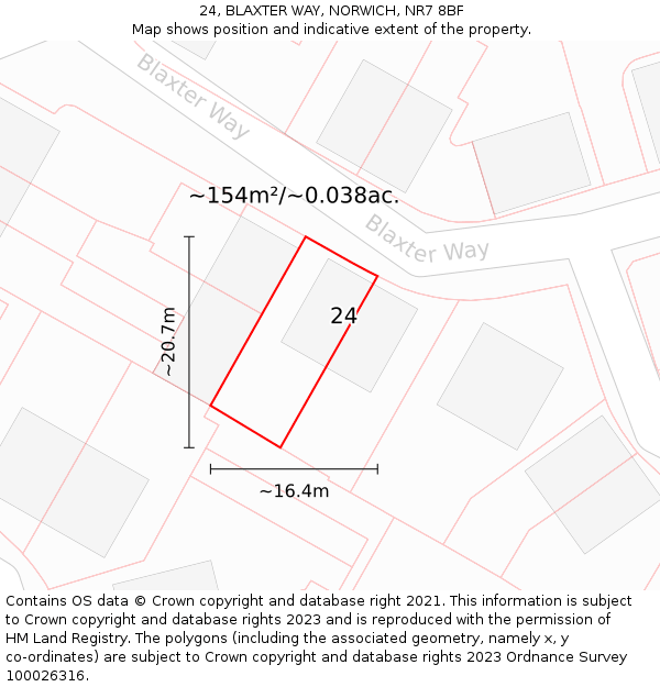 24, BLAXTER WAY, NORWICH, NR7 8BF: Plot and title map