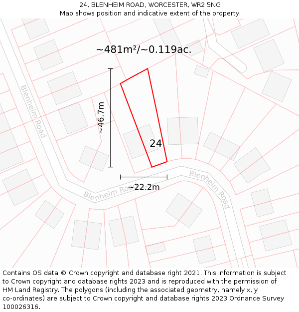 24, BLENHEIM ROAD, WORCESTER, WR2 5NG: Plot and title map