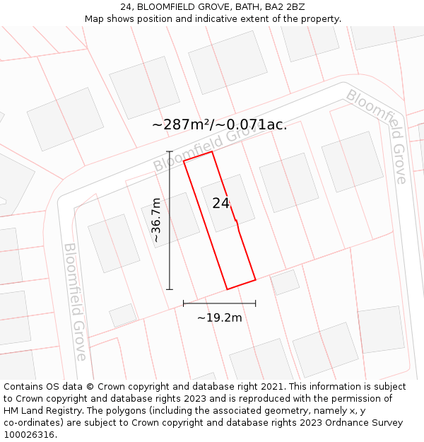 24, BLOOMFIELD GROVE, BATH, BA2 2BZ: Plot and title map