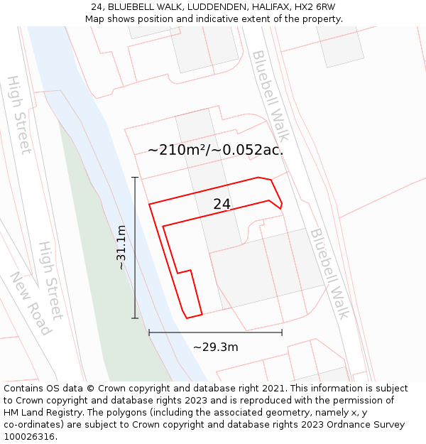 24, BLUEBELL WALK, LUDDENDEN, HALIFAX, HX2 6RW: Plot and title map