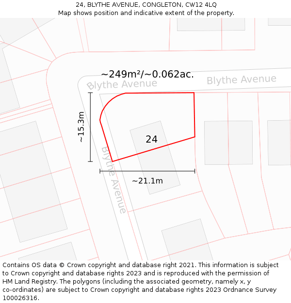 24, BLYTHE AVENUE, CONGLETON, CW12 4LQ: Plot and title map