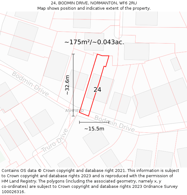 24, BODMIN DRIVE, NORMANTON, WF6 2RU: Plot and title map
