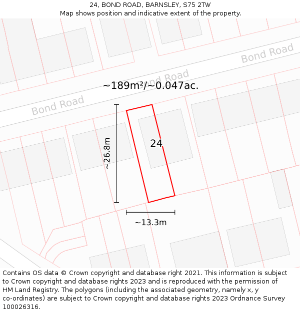 24, BOND ROAD, BARNSLEY, S75 2TW: Plot and title map