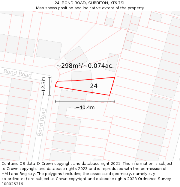 24, BOND ROAD, SURBITON, KT6 7SH: Plot and title map