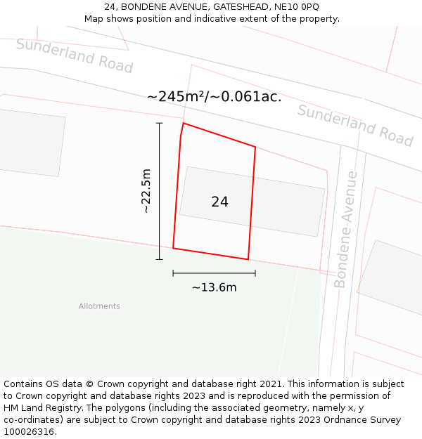 24, BONDENE AVENUE, GATESHEAD, NE10 0PQ: Plot and title map