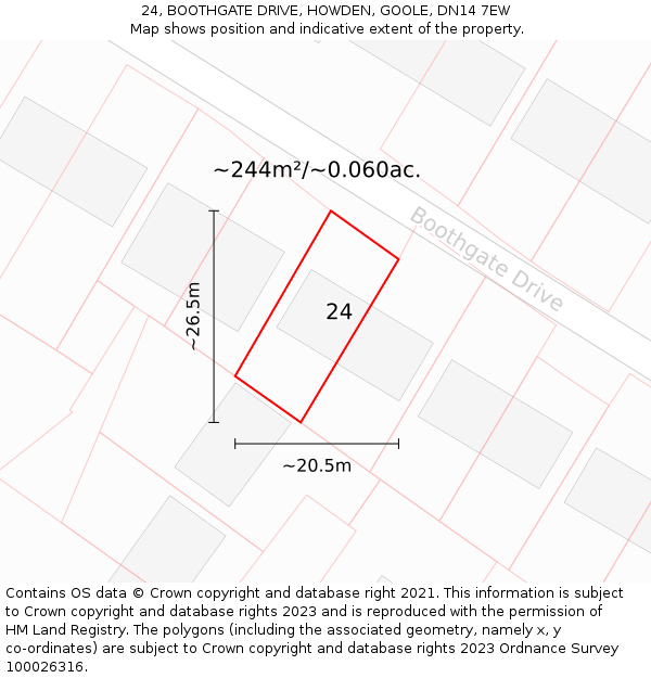 24, BOOTHGATE DRIVE, HOWDEN, GOOLE, DN14 7EW: Plot and title map