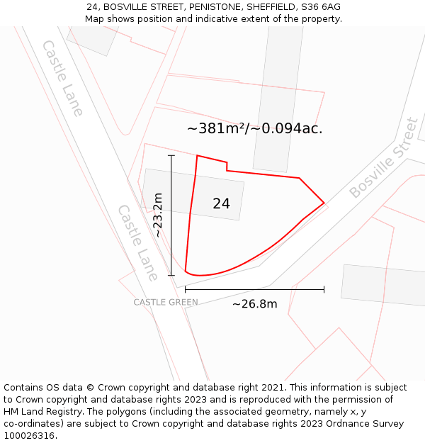 24, BOSVILLE STREET, PENISTONE, SHEFFIELD, S36 6AG: Plot and title map