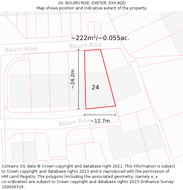 24, BOURN RISE, EXETER, EX4 8QD: Plot and title map