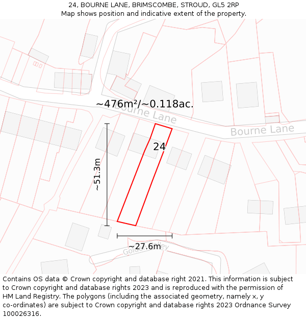 24, BOURNE LANE, BRIMSCOMBE, STROUD, GL5 2RP: Plot and title map