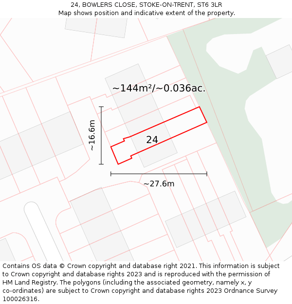 24, BOWLERS CLOSE, STOKE-ON-TRENT, ST6 3LR: Plot and title map