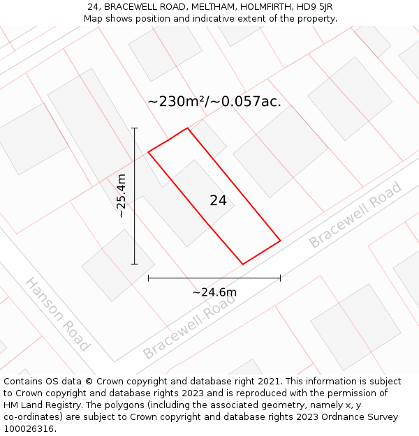 24, BRACEWELL ROAD, MELTHAM, HOLMFIRTH, HD9 5JR: Plot and title map