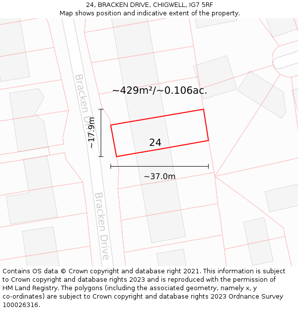 24, BRACKEN DRIVE, CHIGWELL, IG7 5RF: Plot and title map