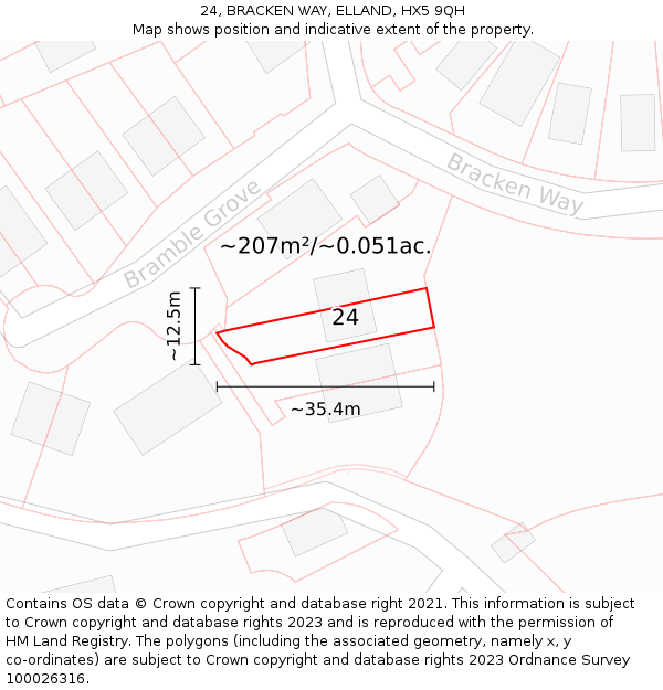 24, BRACKEN WAY, ELLAND, HX5 9QH: Plot and title map