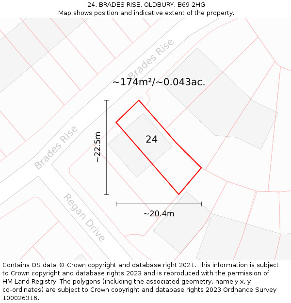 24, BRADES RISE, OLDBURY, B69 2HG: Plot and title map
