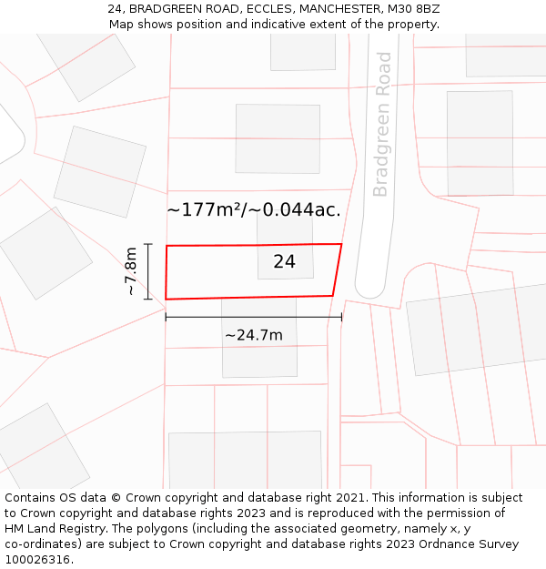 24, BRADGREEN ROAD, ECCLES, MANCHESTER, M30 8BZ: Plot and title map