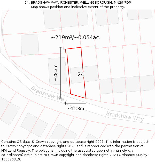 24, BRADSHAW WAY, IRCHESTER, WELLINGBOROUGH, NN29 7DP: Plot and title map