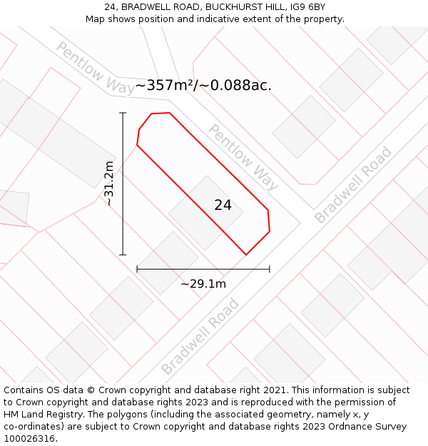 24, BRADWELL ROAD, BUCKHURST HILL, IG9 6BY: Plot and title map