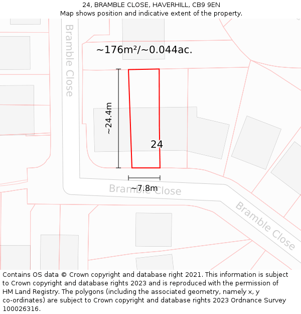 24, BRAMBLE CLOSE, HAVERHILL, CB9 9EN: Plot and title map