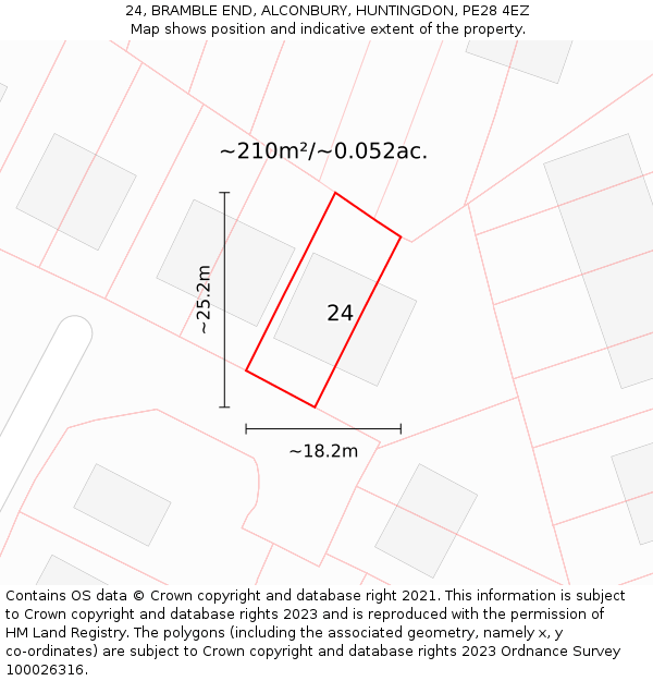 24, BRAMBLE END, ALCONBURY, HUNTINGDON, PE28 4EZ: Plot and title map