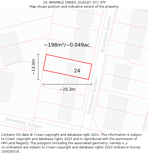 24, BRAMBLE GREEN, DUDLEY, DY1 3TP: Plot and title map