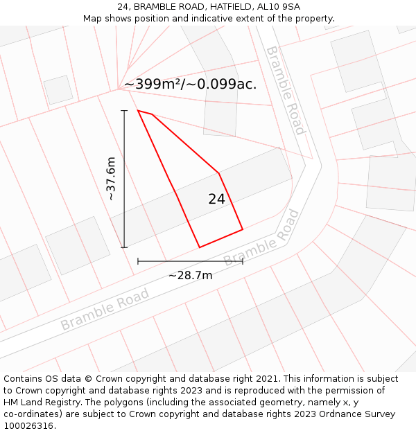 24, BRAMBLE ROAD, HATFIELD, AL10 9SA: Plot and title map