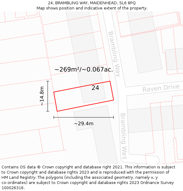 24, BRAMBLING WAY, MAIDENHEAD, SL6 8PQ: Plot and title map