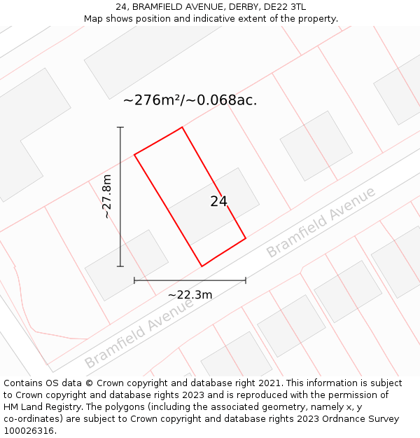 24, BRAMFIELD AVENUE, DERBY, DE22 3TL: Plot and title map