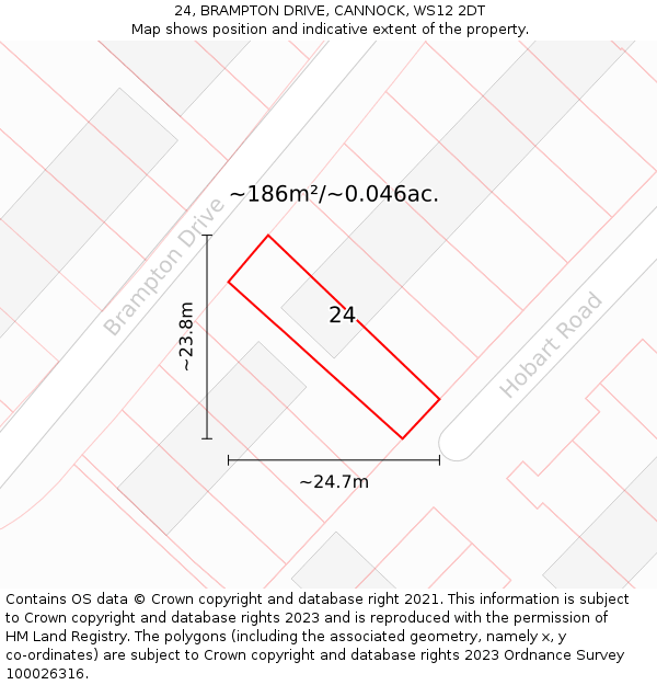 24, BRAMPTON DRIVE, CANNOCK, WS12 2DT: Plot and title map