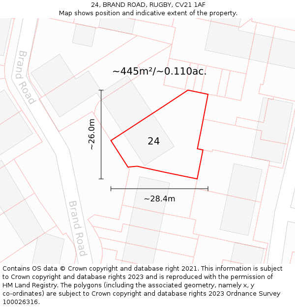 24, BRAND ROAD, RUGBY, CV21 1AF: Plot and title map