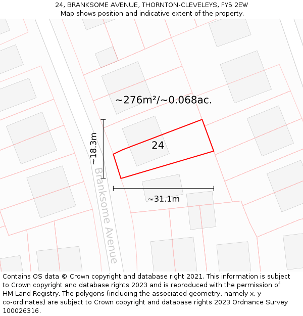 24, BRANKSOME AVENUE, THORNTON-CLEVELEYS, FY5 2EW: Plot and title map