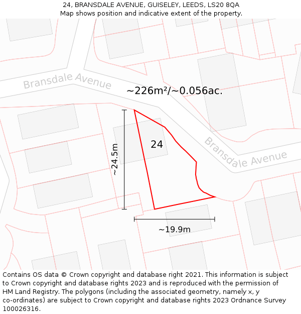 24, BRANSDALE AVENUE, GUISELEY, LEEDS, LS20 8QA: Plot and title map