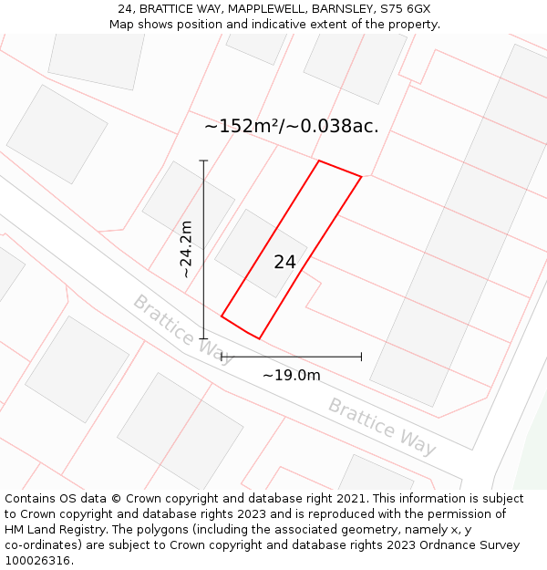 24, BRATTICE WAY, MAPPLEWELL, BARNSLEY, S75 6GX: Plot and title map