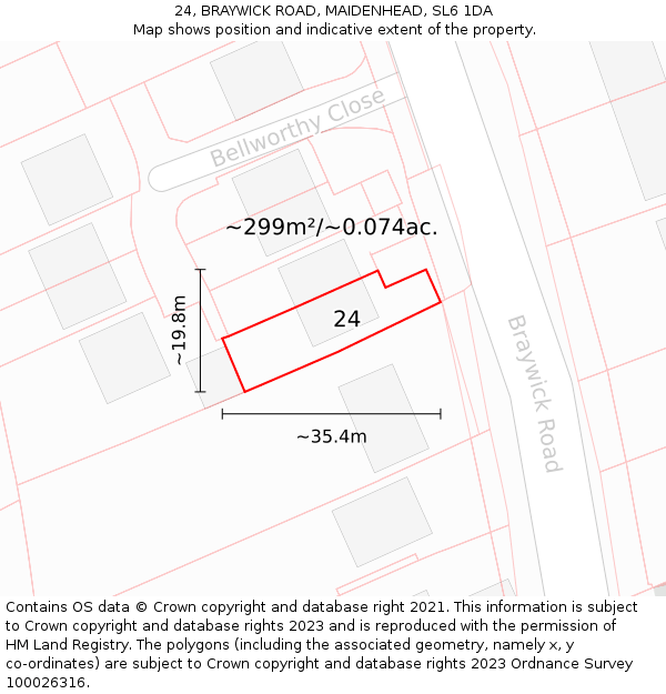 24, BRAYWICK ROAD, MAIDENHEAD, SL6 1DA: Plot and title map