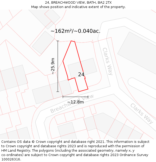 24, BREACHWOOD VIEW, BATH, BA2 2TX: Plot and title map