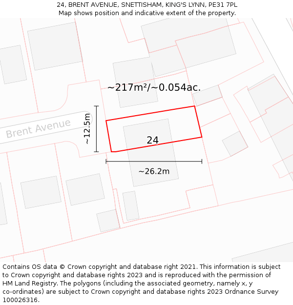 24, BRENT AVENUE, SNETTISHAM, KING'S LYNN, PE31 7PL: Plot and title map