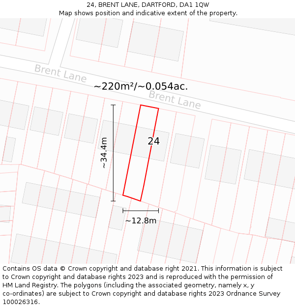 24, BRENT LANE, DARTFORD, DA1 1QW: Plot and title map