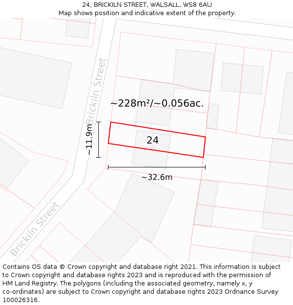 24, BRICKILN STREET, WALSALL, WS8 6AU: Plot and title map