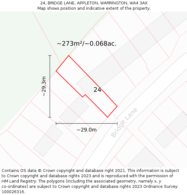 24, BRIDGE LANE, APPLETON, WARRINGTON, WA4 3AX: Plot and title map