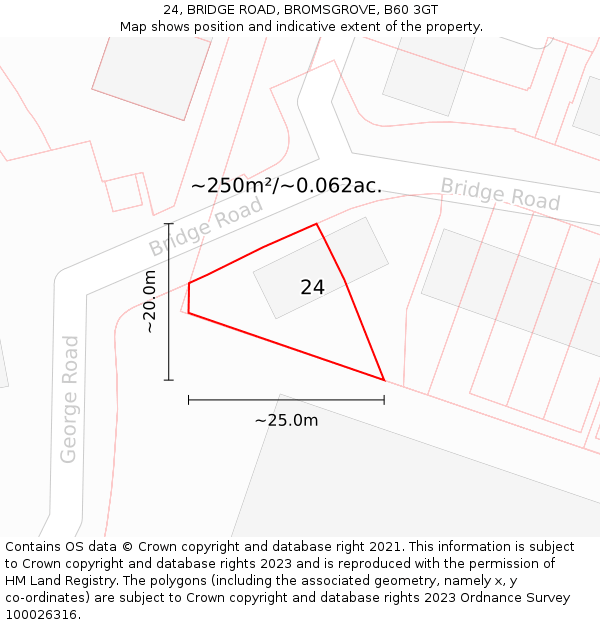 24, BRIDGE ROAD, BROMSGROVE, B60 3GT: Plot and title map